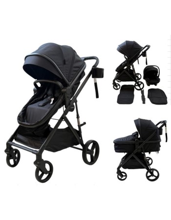 3 σε 1 αναδιπλούμενο πολυκαρότσι μωρού Fun Baby Star με κάθισμα αυτοκινήτου που κουμπώνει στο σκελετό κάθισμα που μετατρέπεται σε καλαθούνα 0+ μαύρο