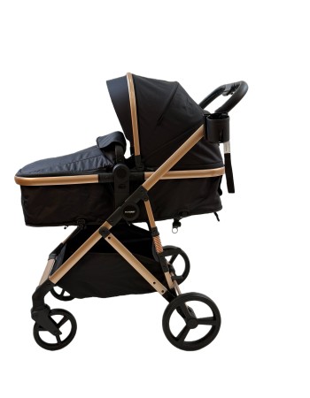 3 σε 1 αναδιπλούμενο πολυκαρότσι μωρού Fun Baby Star με κάθισμα αυτοκινήτου που κουμπώνει στο σκελετό κάθισμα που μετατρέπεται σε καλαθούνα 0+ μαύρο χρυσό