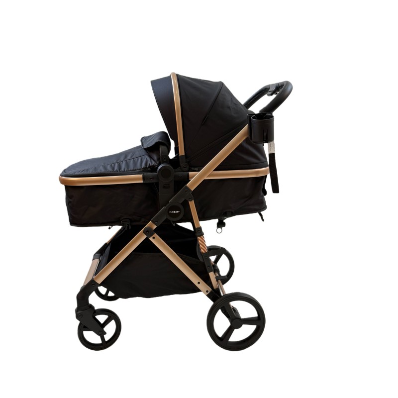 3 σε 1 αναδιπλούμενο πολυκαρότσι μωρού Fun Baby Star με κάθισμα αυτοκινήτου που κουμπώνει στο σκελετό κάθισμα που μετατρέπεται σε καλαθούνα 0+ μαύρο χρυσό