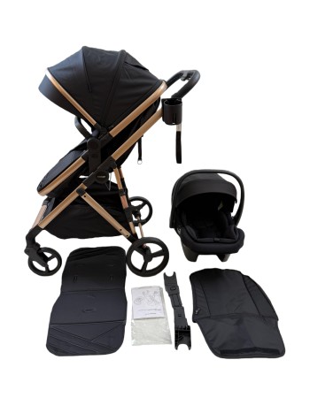 3 σε 1 αναδιπλούμενο πολυκαρότσι μωρού Fun Baby Star με κάθισμα αυτοκινήτου που κουμπώνει στο σκελετό κάθισμα που μετατρέπεται σε καλαθούνα 0+ μαύρο χρυσό