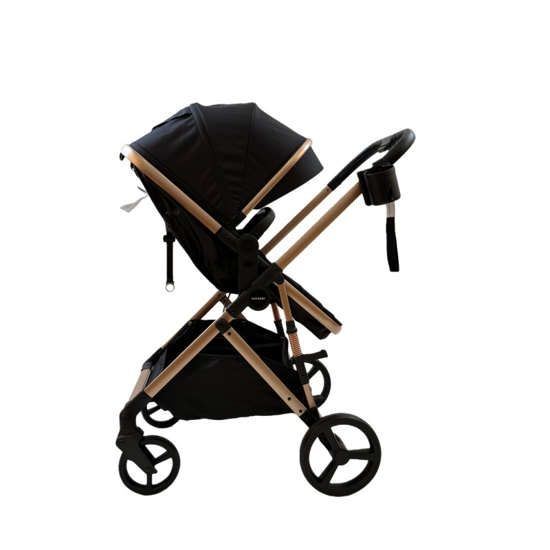 3 σε 1 αναδιπλούμενο πολυκαρότσι μωρού Fun Baby Star με κάθισμα αυτοκινήτου που κουμπώνει στο σκελετό κάθισμα που μετατρέπεται σε καλαθούνα 0+ μαύρο χρυσό