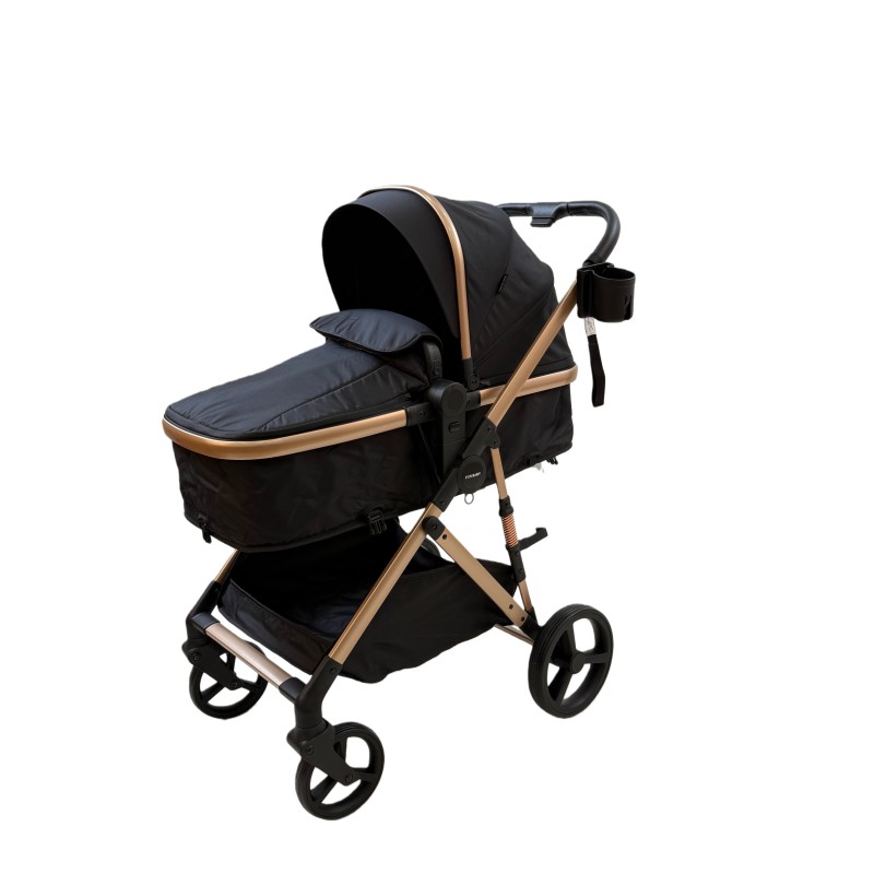 3 σε 1 αναδιπλούμενο πολυκαρότσι μωρού Fun Baby Star με κάθισμα αυτοκινήτου που κουμπώνει στο σκελετό κάθισμα που μετατρέπεται σε καλαθούνα 0+ μαύρο χρυσό