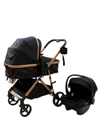 3 σε 1 αναδιπλούμενο πολυκαρότσι μωρού Fun Baby Star με κάθισμα αυτοκινήτου που κουμπώνει στο σκελετό κάθισμα που μετατρέπεται σε καλαθούνα 0+ μαύρο χρυσό