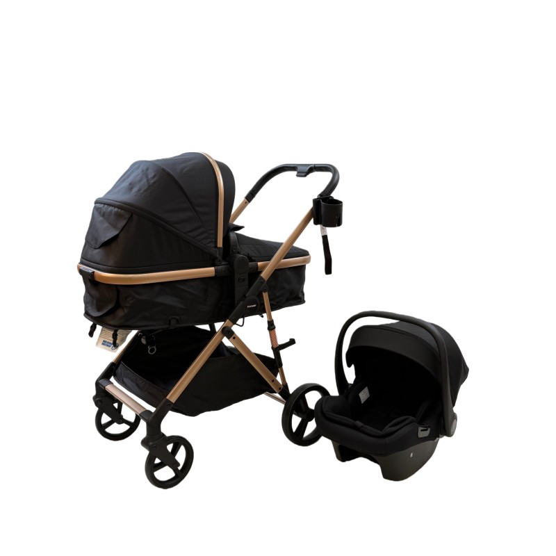 3 σε 1 αναδιπλούμενο πολυκαρότσι μωρού Fun Baby Star με κάθισμα αυτοκινήτου που κουμπώνει στο σκελετό κάθισμα που μετατρέπεται σε καλαθούνα 0+ μαύρο χρυσό