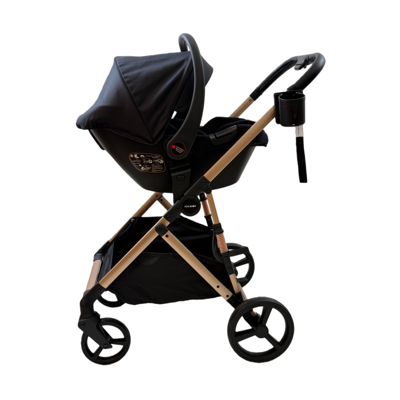 3 σε 1 αναδιπλούμενο πολυκαρότσι μωρού Fun Baby Star με κάθισμα αυτοκινήτου που κουμπώνει στο σκελετό κάθισμα που μετατρέπεται σε καλαθούνα 0+ μαύρο χρυσό