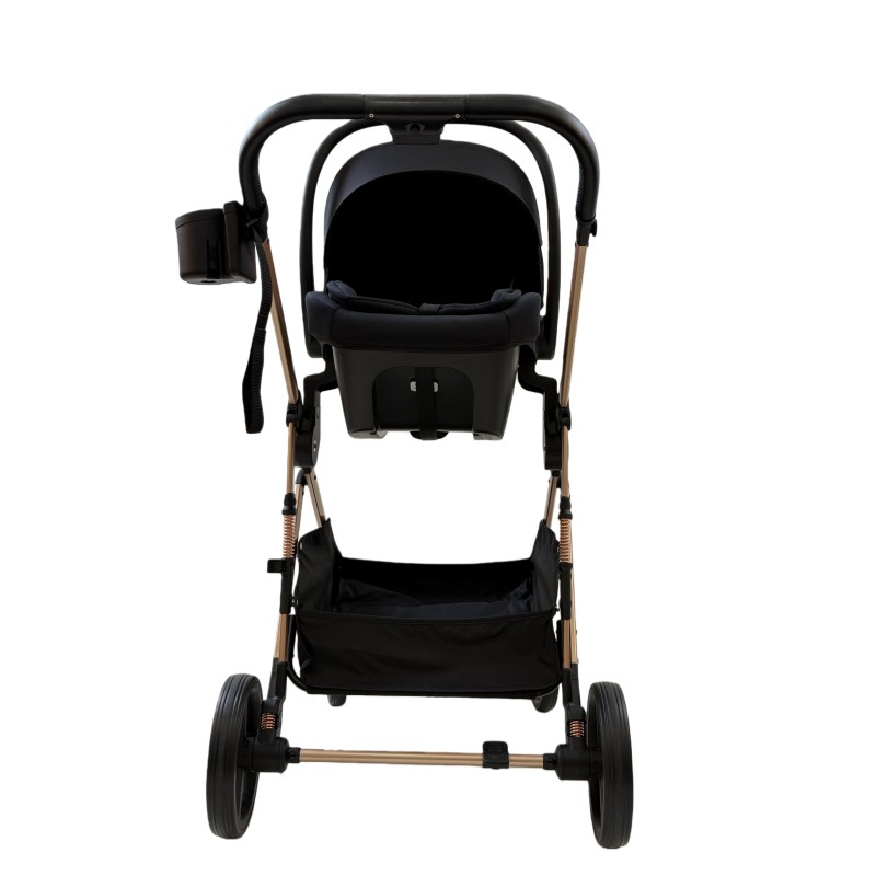 3 σε 1 αναδιπλούμενο πολυκαρότσι μωρού Fun Baby Star με κάθισμα αυτοκινήτου που κουμπώνει στο σκελετό κάθισμα που μετατρέπεται σε καλαθούνα 0+ μαύρο χρυσό