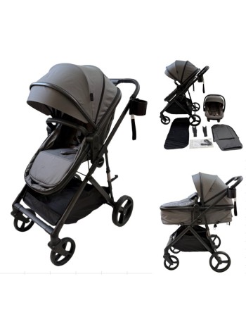 3 σε 1 αναδιπλούμενο πολυκαρότσι μωρού Fun Baby Star με κάθισμα αυτοκινήτου που κουμπώνει στο σκελετό κάθισμα που μετατρέπεται σε καλαθούνα 0 γκρι