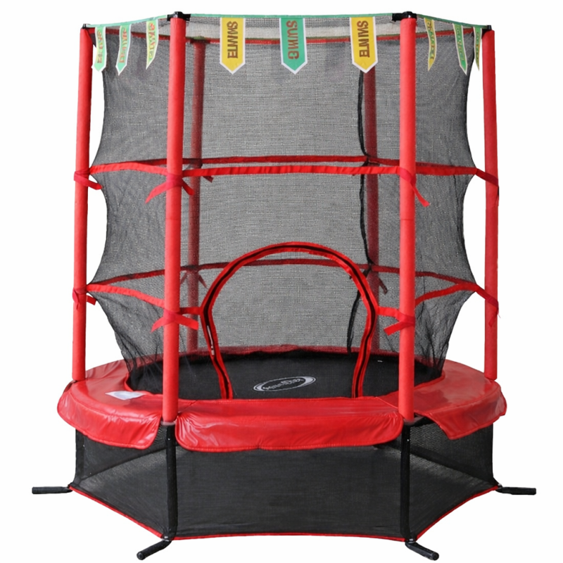 Τραμπολίνο Balance Flags με δίχτυ προστασίας Διάμετρο 140cm και ύψος 155cm για μέγιστο βάρος έως 50 κιλά κόκκινο
