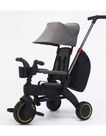 Παιδικό Τρίκυκλο Ποδήλατο Σπαστό με σκίαστρο και κάθισμα με ανάκληση σε Γκρι χρώμα για 18 μηνών και άνω