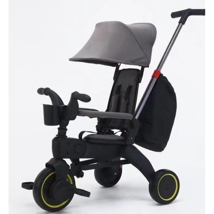 Παιδικό Τρίκυκλο Ποδήλατο Σπαστό με σκίαστρο και κάθισμα με ανάκληση σε Γκρι χρώμα για 18 μηνών και άνω
