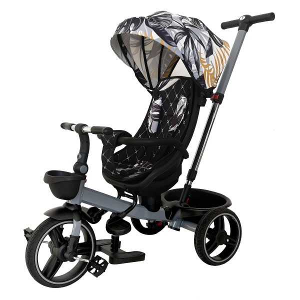 Παιδικό τρίκυκλο ποδήλατο καρότσι με μπάρα ώθησης καλάθι και φρένα floral για 18 μηνών και άνω