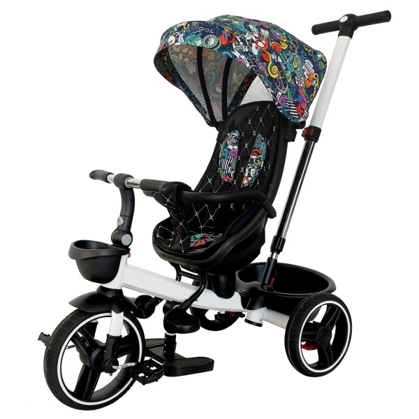 Παιδικό τρίκυκλο ποδήλατο καρότσι με μπάρα ώθησης καλάθι και φρένα graffiti για 18 μηνών και άνω