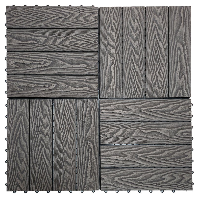 Πλακάκι για Δάπεδο Κήπου εξωτερικού χώρου Decking Tiles από WPC 30x30cm Γκρι με όψη 3D ξύλου