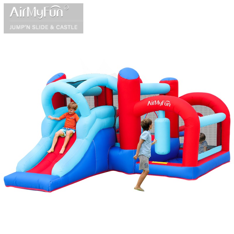 Φουσκωτό Τραμπολίνο Fun Arena με Τσουλήθρα, Μπασκέτα & Παιχνίδια Στόχου 378×295×205 cm