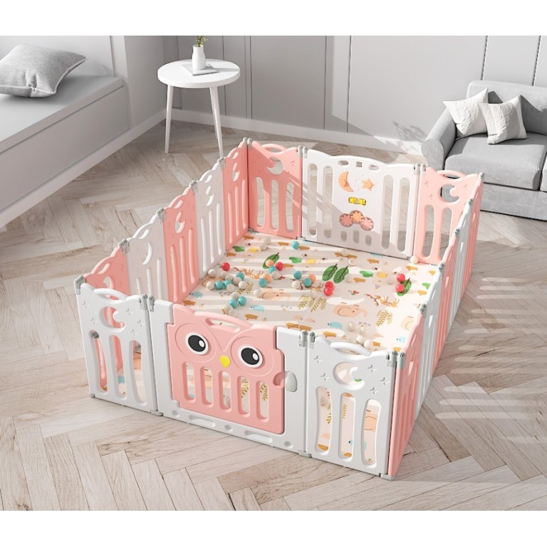 Πλαστικός παιδικός φράχτης Κουκουβάγια 160x140 σε ροζ
