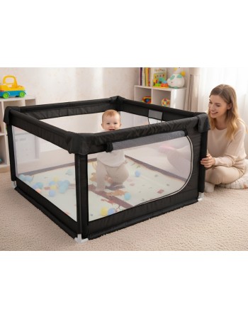 Παιδικό Παρκοκρέβατο Μωρού σε μαύρο χρώμα με διάσταση 120x120cm με χαλάκι και 100 μπαλάκια