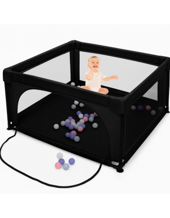 Παιδικό Παρκοκρέβατο Μωρού σε μαύρο χρώμα με διάσταση 120x120cm με χαλάκι και 100 μπαλάκια