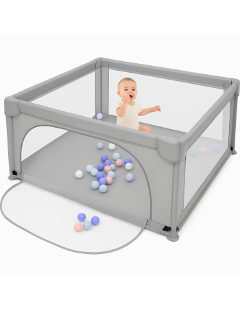 Παιδικό Παρκοκρέβατο Μωρού σε Σκούρο γκρι χρώμα με διάσταση 120x120cm με χαλάκι και 100 μπαλάκια