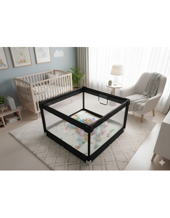 Παιδικό Παρκοκρέβατο Μωρού σε μαύρο χρώμα με διάσταση 120x120cm με χαλάκι και 100 μπαλάκια