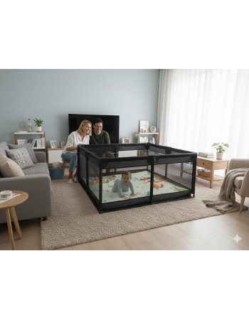 Παιδικό Παρκοκρέβατο Μωρού σε μαύρο χρώμα με διάσταση 150x150cm με χαλάκι και 100 μπαλάκια