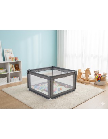 Παιδικό Παρκοκρέβατο Μωρού σε Σκούρο γκρι χρώμα με διάσταση 120x120cm με χαλάκι και 100 μπαλάκια