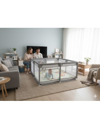 Παιδικό Παρκοκρέβατο Μωρού σε γκρι χρώμα με διάσταση 150x150cm με χαλάκι και 100 μπαλάκια