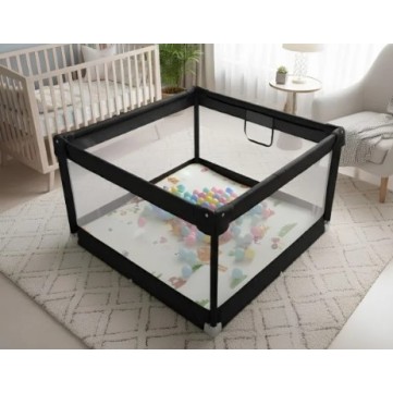 Παιδικό Παρκοκρέβατο Μωρού σε μαύρο χρώμα με διάσταση 120x120cm με χαλάκι και 100 μπαλάκια
